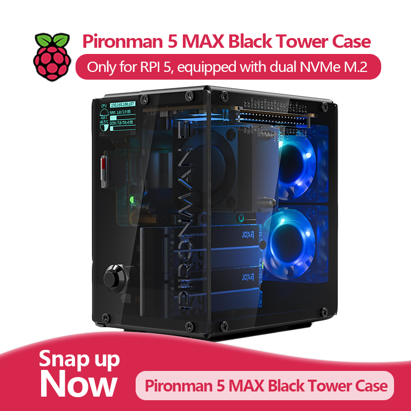 Argon One V3 M.2 Nvme Case - Pironman 5 MAX, Schwarzes Tower-Gehäuse für