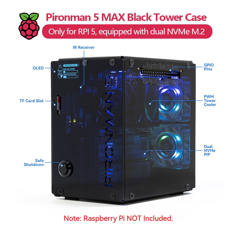 Pironman 5 MAX, Schwarzes Towe – Argon One V3 M.2 Nvme Case Bewertung und Preis